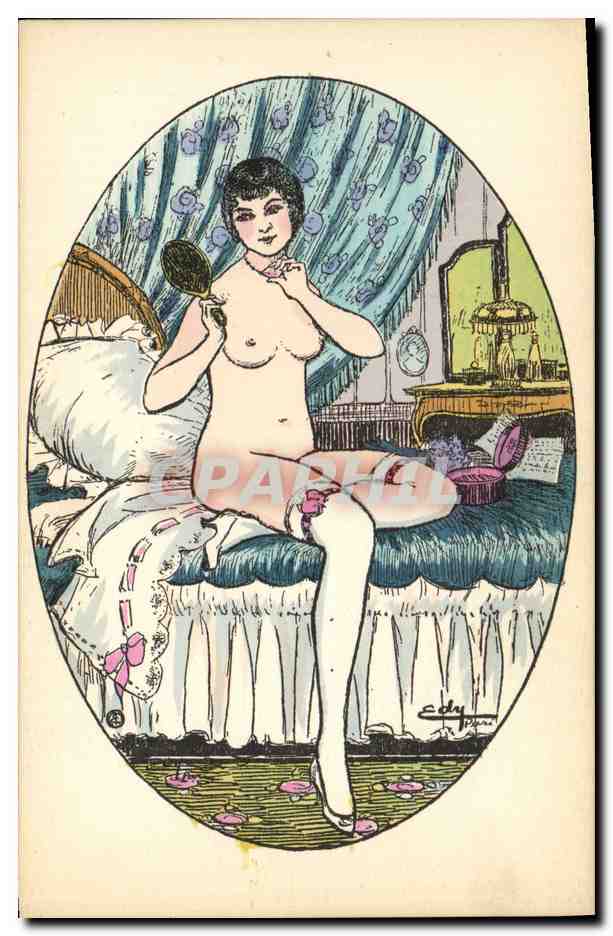 Nackte Frau vor einem Spiegel — Illustration — J. Pigot, Av de l'Opéra