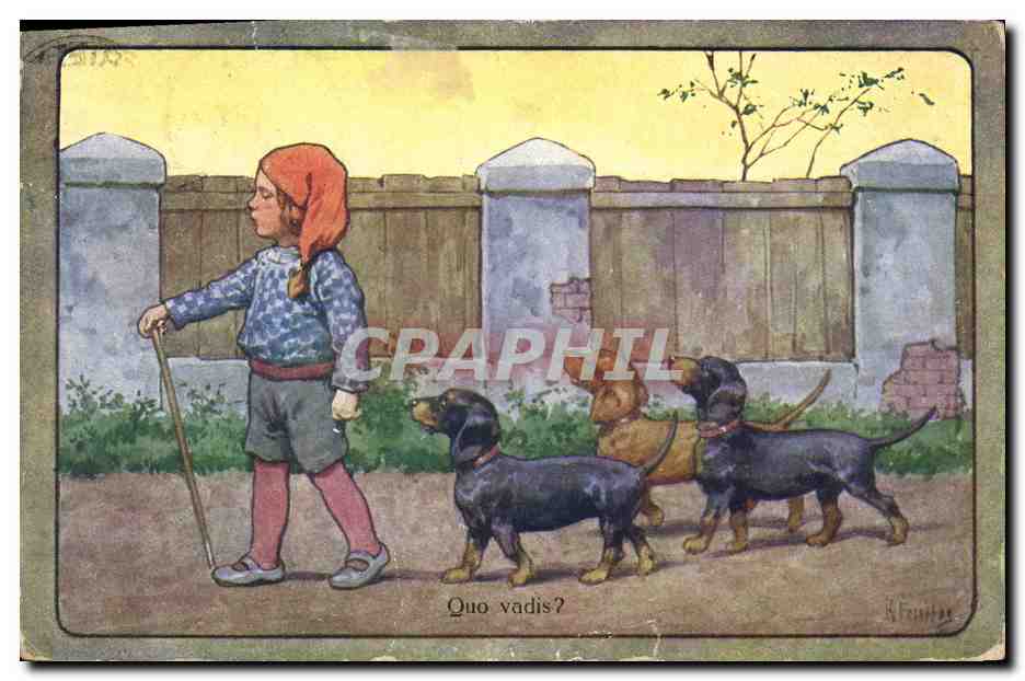 CPA Fantaisie Illustrateur Feiertug Enfant Chiens