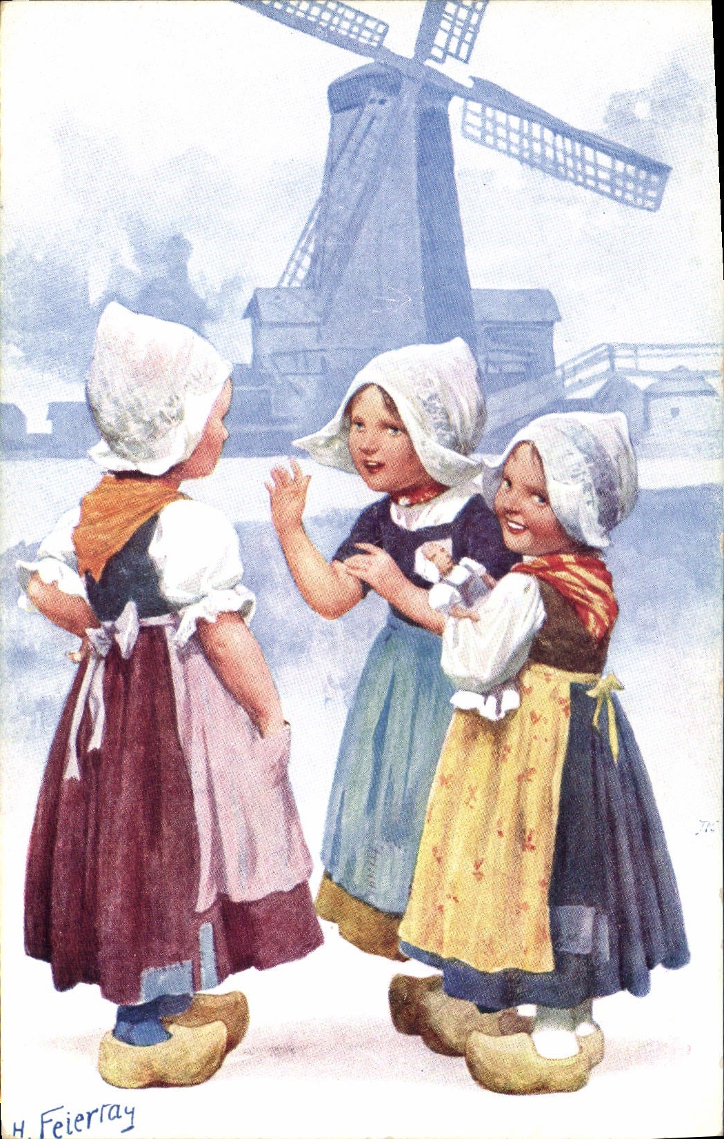 CPA Fantaisie Illustrateur Feiertug Enfants Moulin a vent