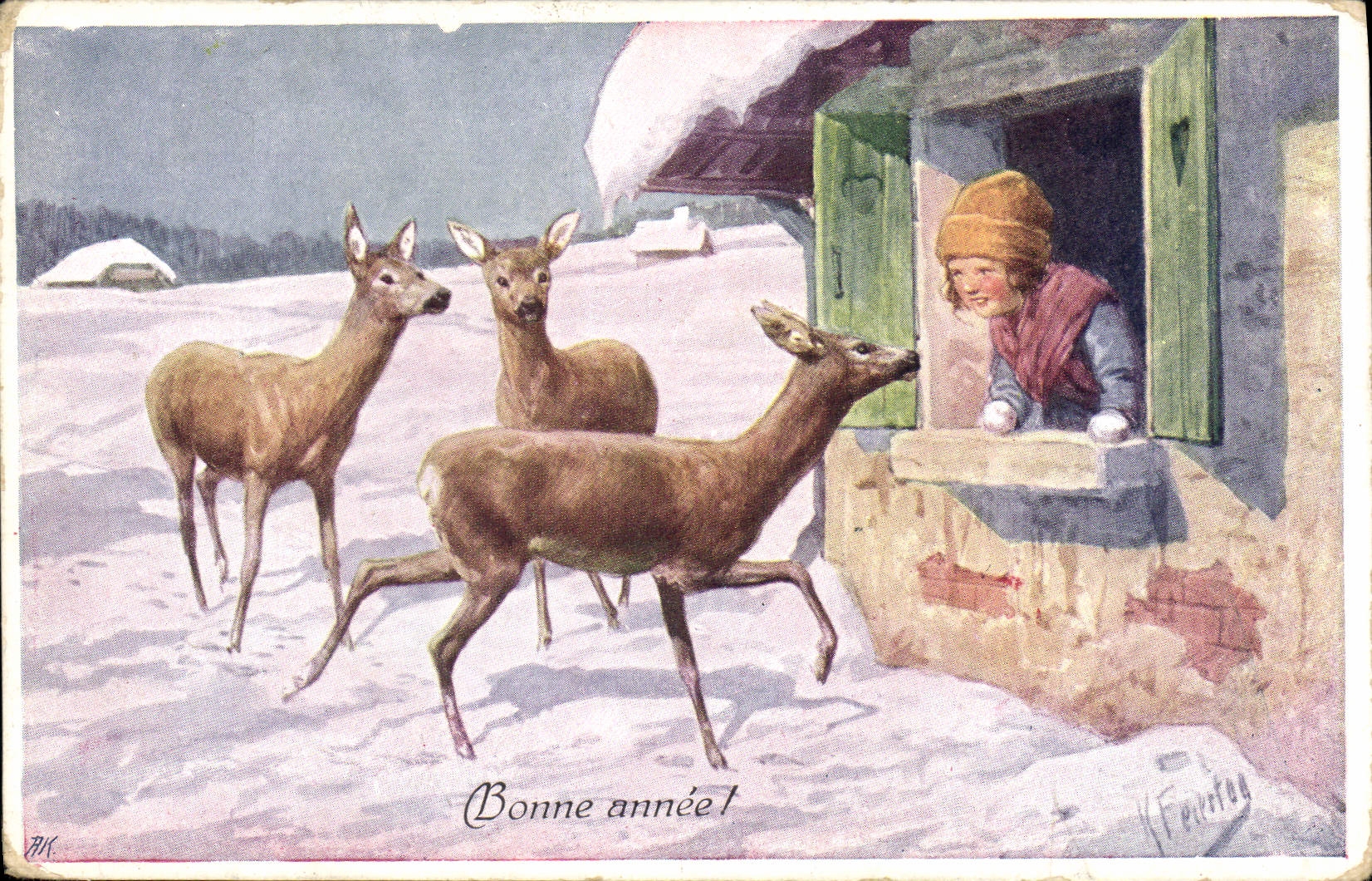 CPA Fantaisie Illustrateur Feiertug Enfant Biche 