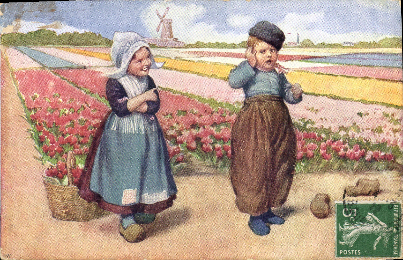 CPA Fantaisie Illustrateur Feiertug Enfants Moulin a vent