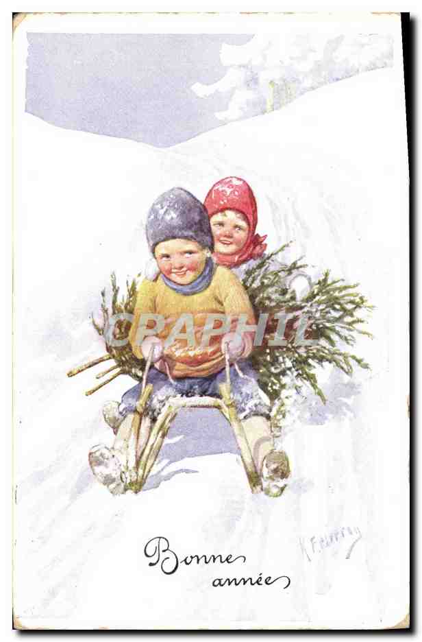 CPA Fantaisie Illustrateur Feiertug Enfants Luge
