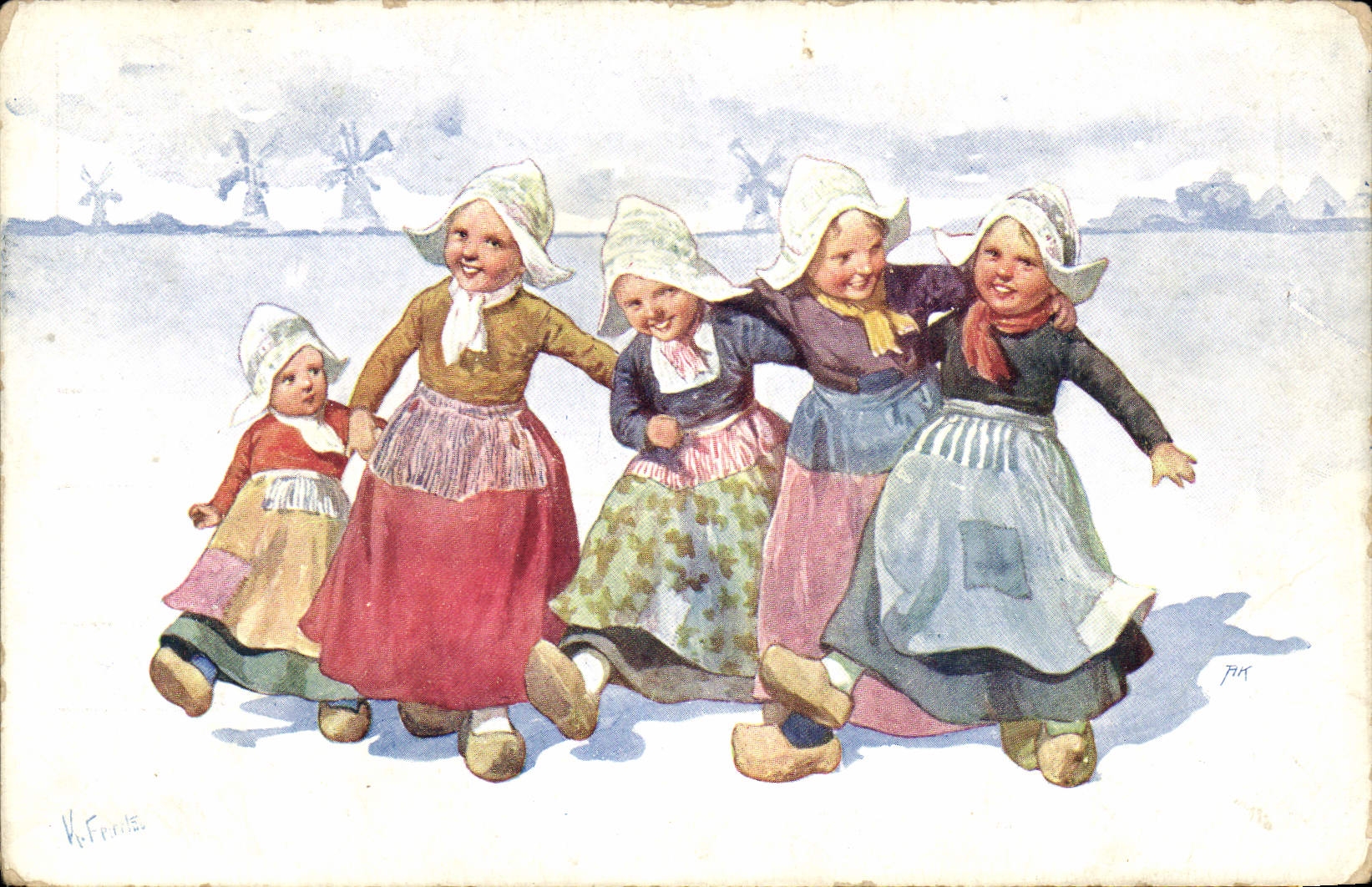 CPA Fantaisie Illustrateur Feiertug Enfants Moulins a vent