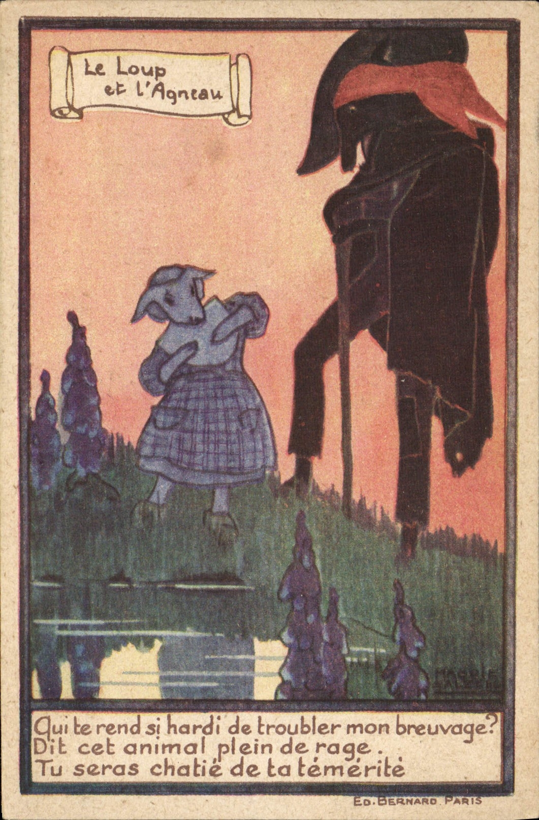 CPA Fantaisie Illustrateur Le loup et l'agneau