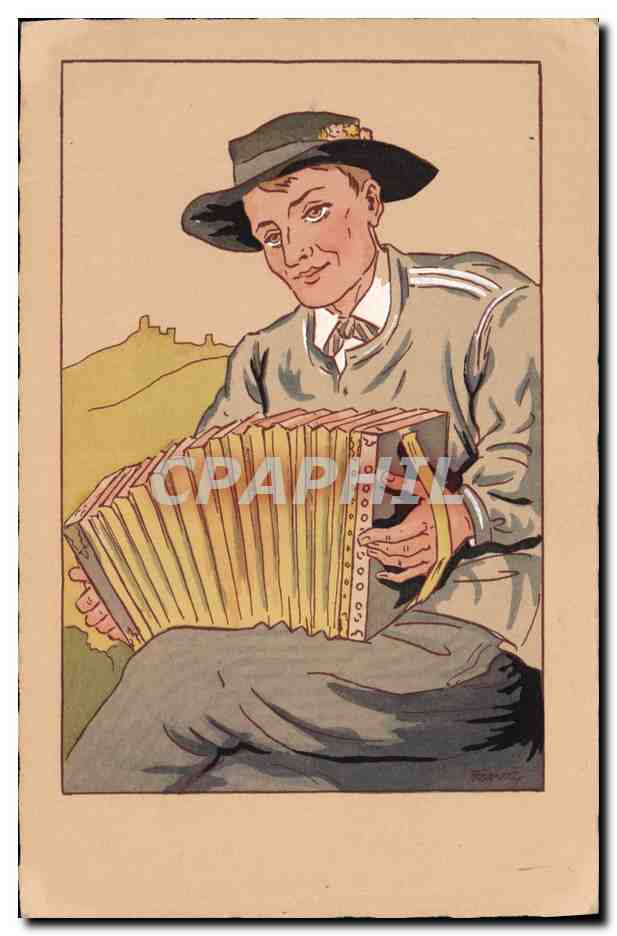 CPA Fantaisie Illustrateur Homme Musicien Accordeon