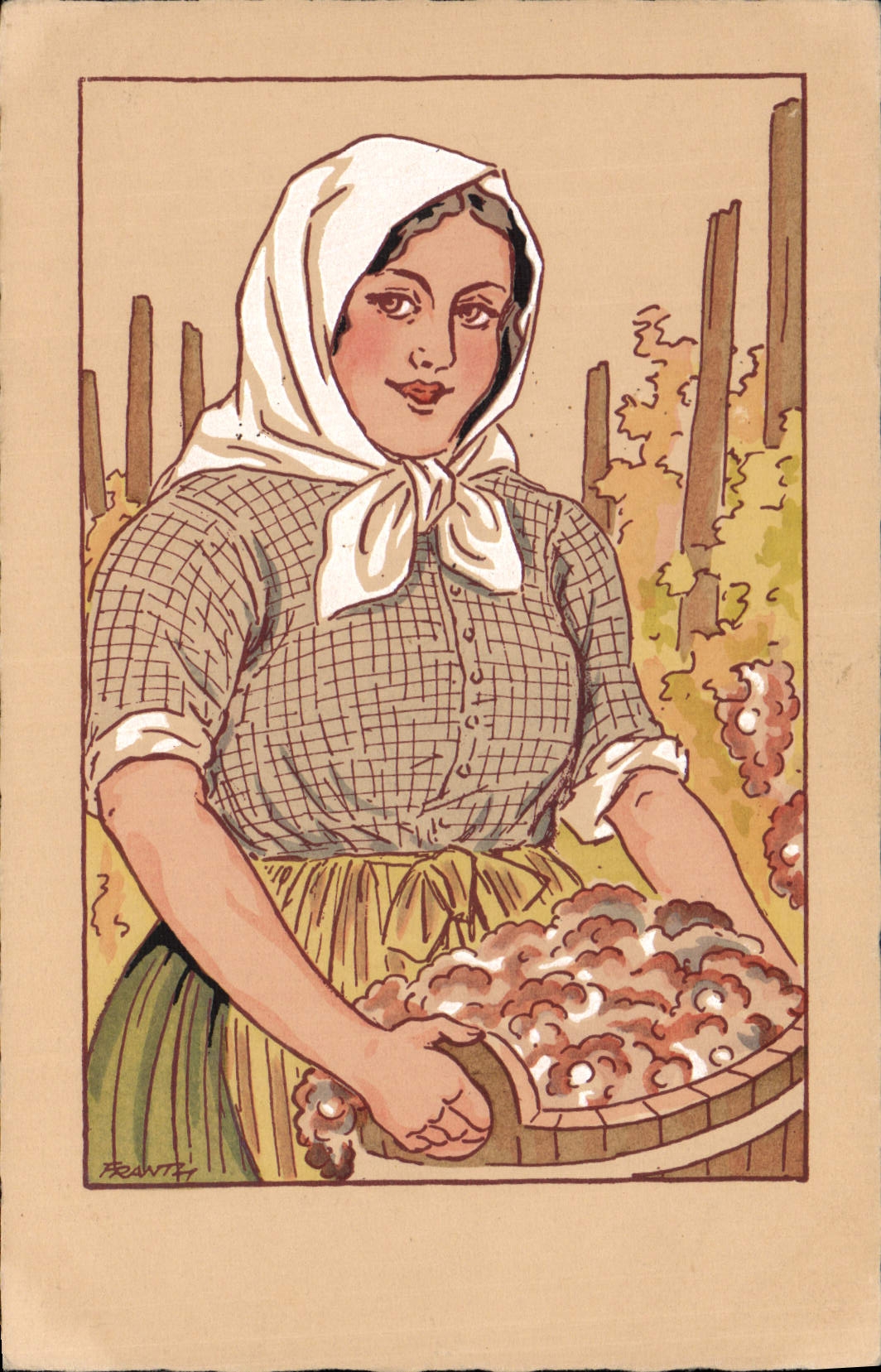 CPA Fantaisie Illustrateur Femme Vignobles 