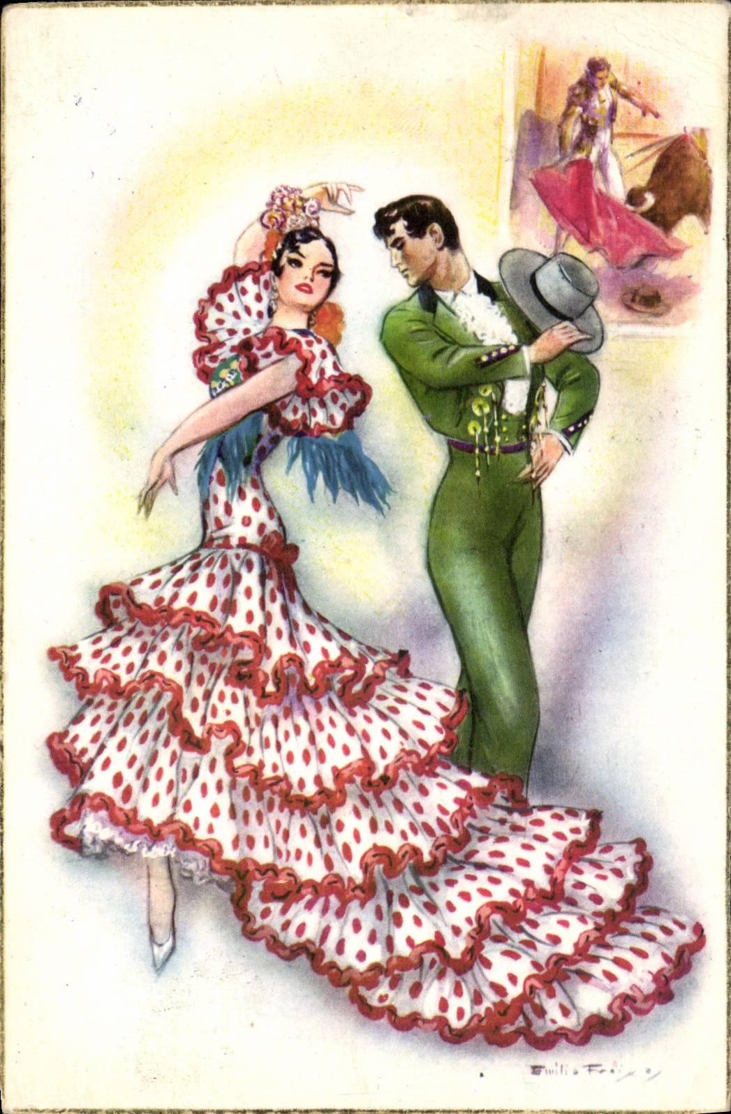 CPA Fantaisie Illustrateur Espagne Taureau Corrida