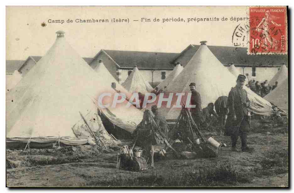 CPA Militaria Camp de Chambaran Fin de periode Preparatifs de depart 