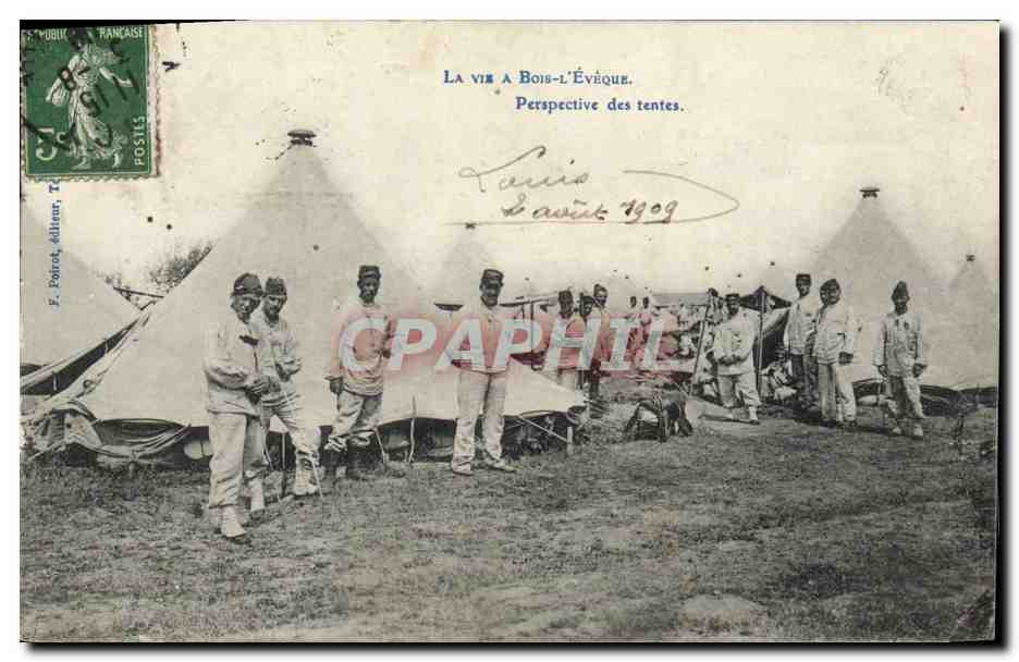 La vie à Bois-l'Évêque — Perspective des tentes — F. Poirrot, éditeur, T. 1909