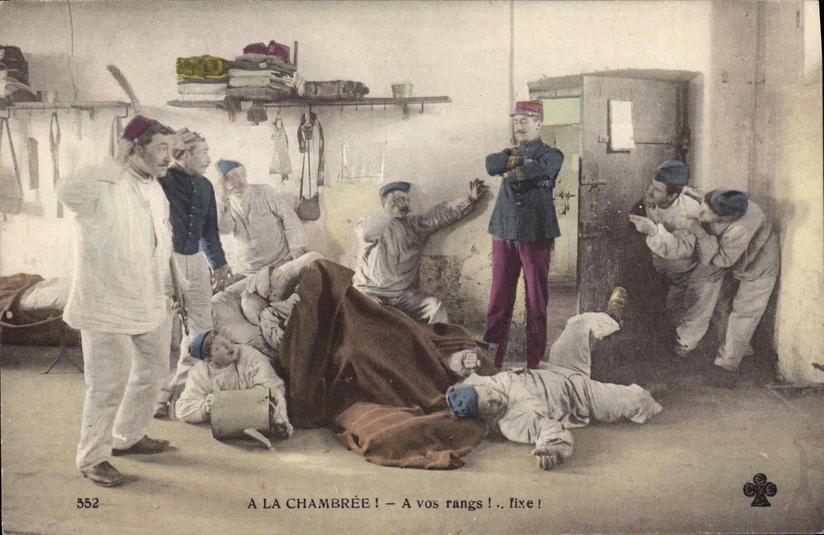 Chambre de soldats — scène de réveil — éditeur anonyme, n° 552