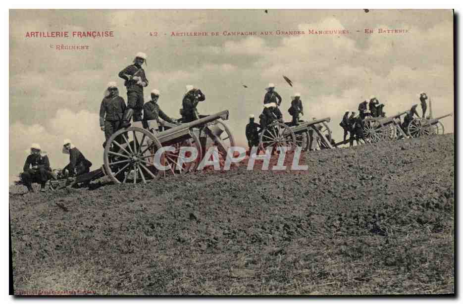 Artillerie française — Artillerie de campagne aux grandes manœuvres — En batterie — Régiment 4.2 — Éditeur : Régiment 4.2