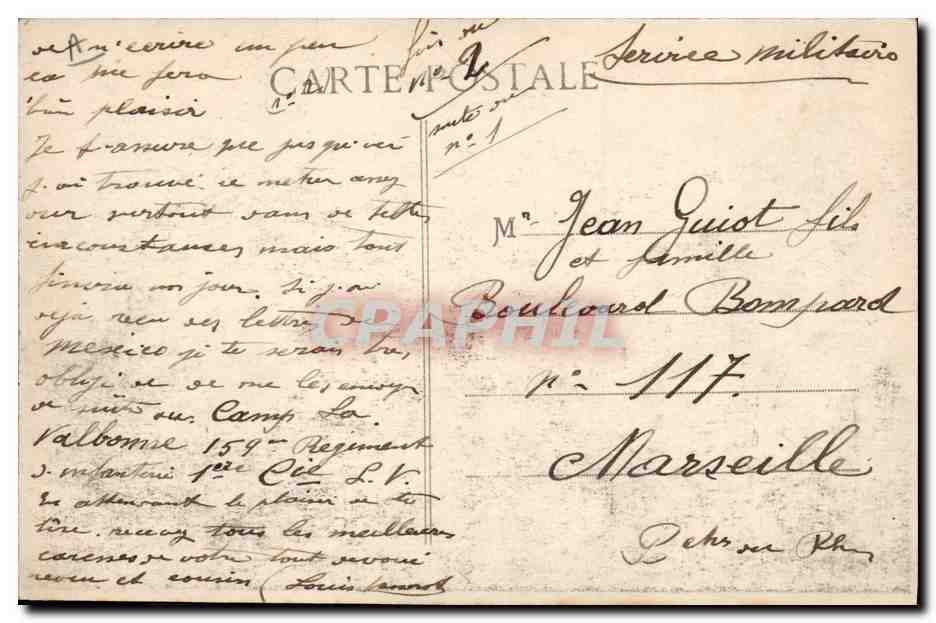 CPA Militaria la Valbonne Service en campagne  — Rückseite