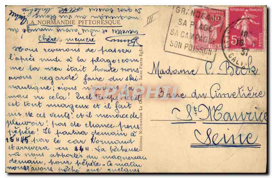 CPA Folklore Normandie Femme Chien — Verso