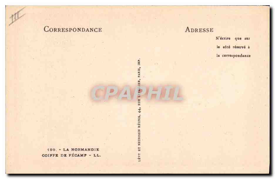 CPA Folklore Normandie Coiffe de Fecamp — Verso
