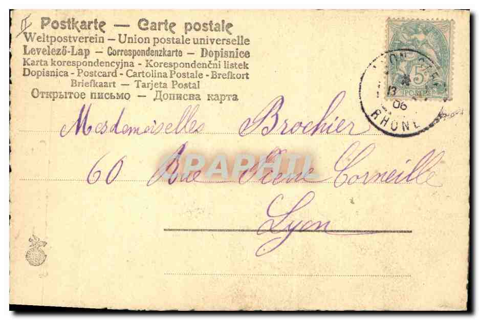 Gnomes jouant de la flûte sur un grand œuf — A. Deckerand, n°242 — datée 13-2-1906 — Reverso