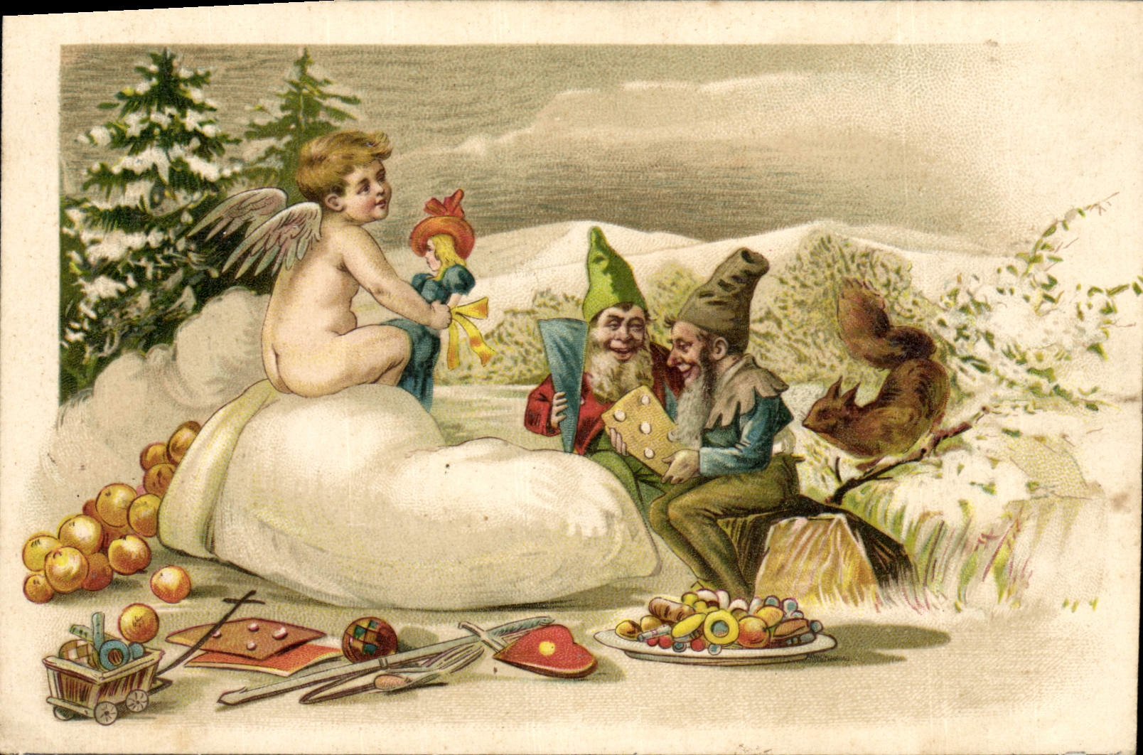 Buscadores de Navidad — Niños y duendes en la nieve — editor no visible