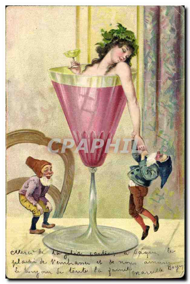 CPA Lutin Fantaisie Femme Cocktail