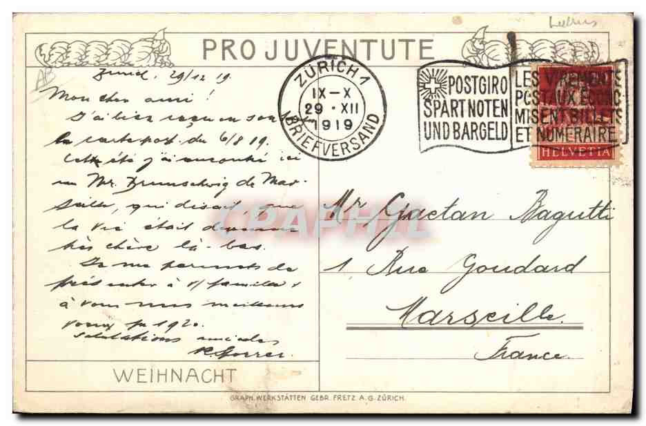 Tarjeta postal antigua Fantasma de Tarjeta postal antigua — Reverso