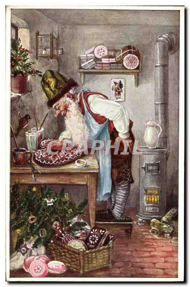 Père Noël dans son atelier — décor de Noël — Novitas Papierwerke Heiermann, Berlin SW