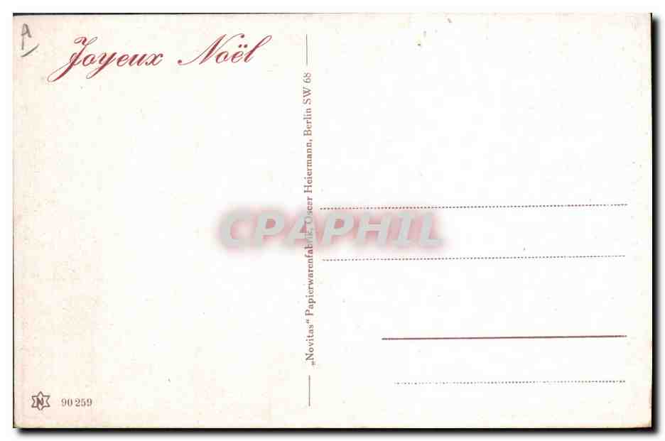 Père Noël dans son atelier — décor de Noël — Novitas Papierwerke Heiermann, Berlin SW — Verso