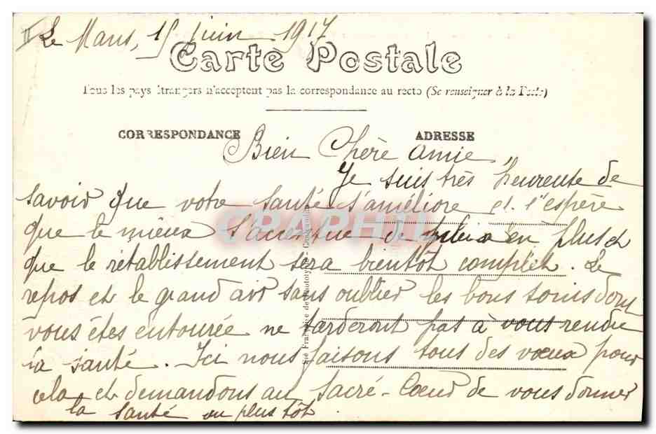 CPA Hotel des Postes et Telegraphes et Bourse de Commerce Le Mans  — Rückseite