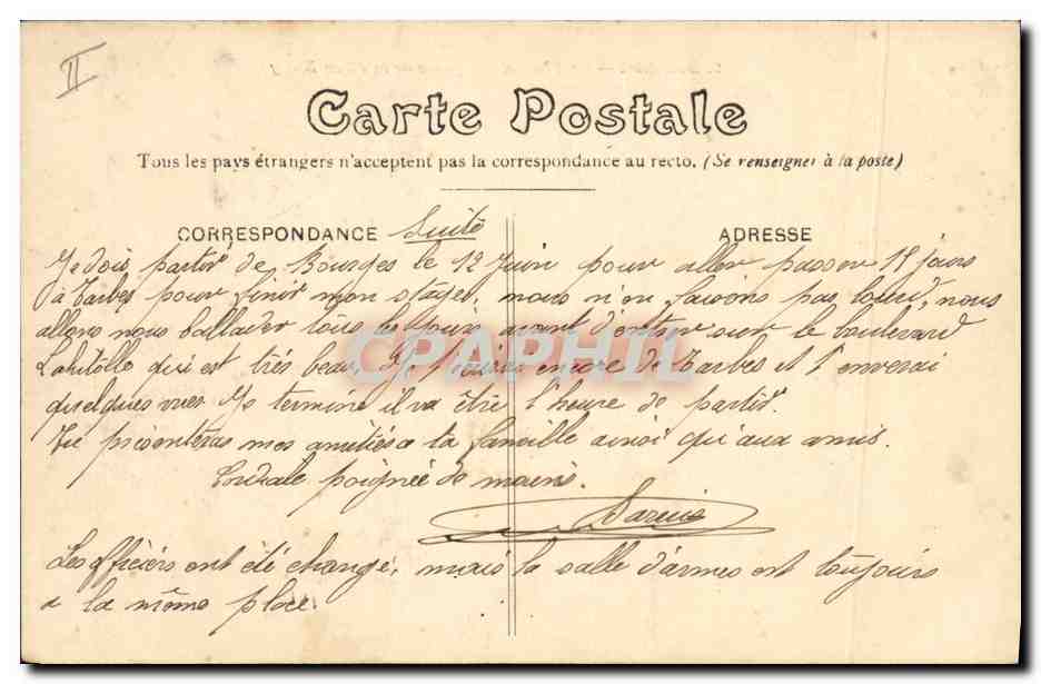 CPA Hotel des Postes Bourges La Poste et le square de la Place Berry  — Rückseite