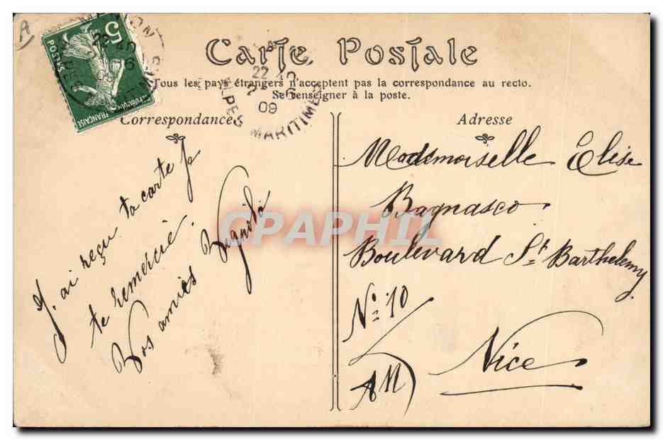 CPA Hotel des Postes Menton La rue Partourneaux  — Rückseite