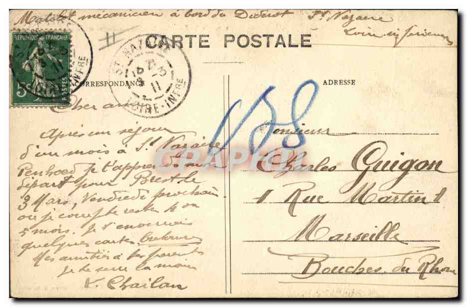 CPA Hotel des Postes et Telegraphes St Nazaire  — Rückseite