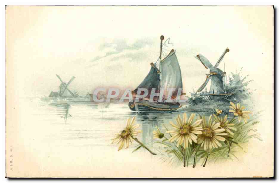 CPA Moulin a vent Bateau