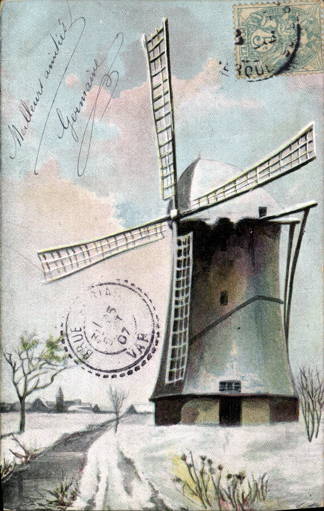 Moulin à vent enneigé — Brue — éditeur inconnu, série 384