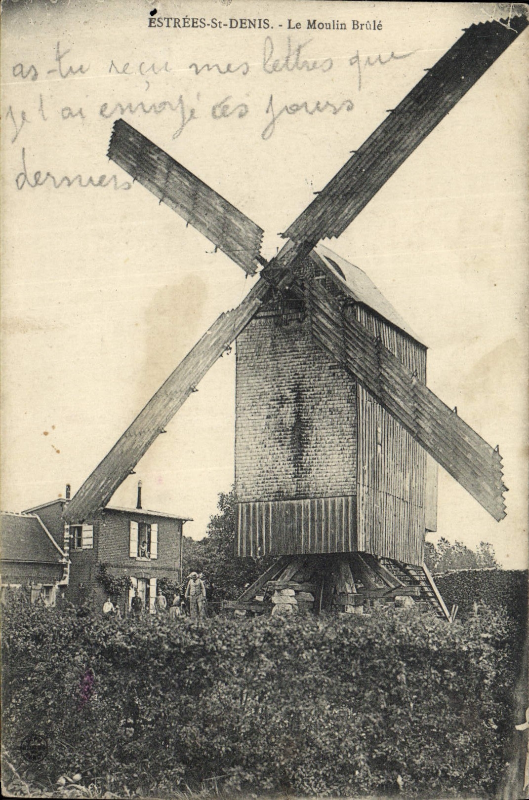 CPA Moulin a vent Estrees St Denis Le moulin brule