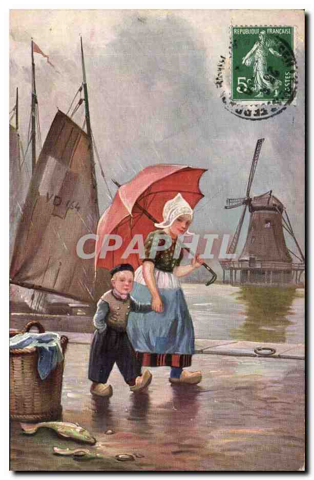 CPA Moulin a vent Femme Enfant 