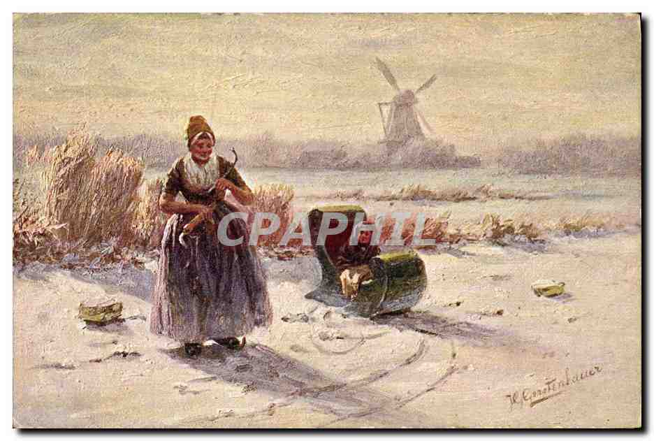 CPA Moulin a vent Femme