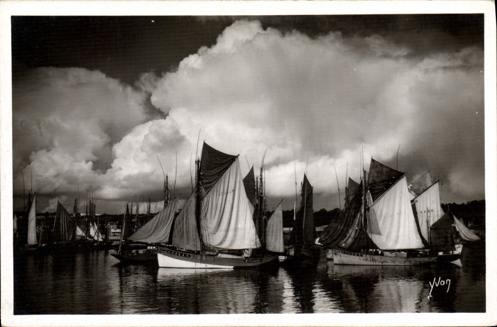 Concarneau (Finistère) — Group of Tuna Boats Under a Stormy Sky — Yvon