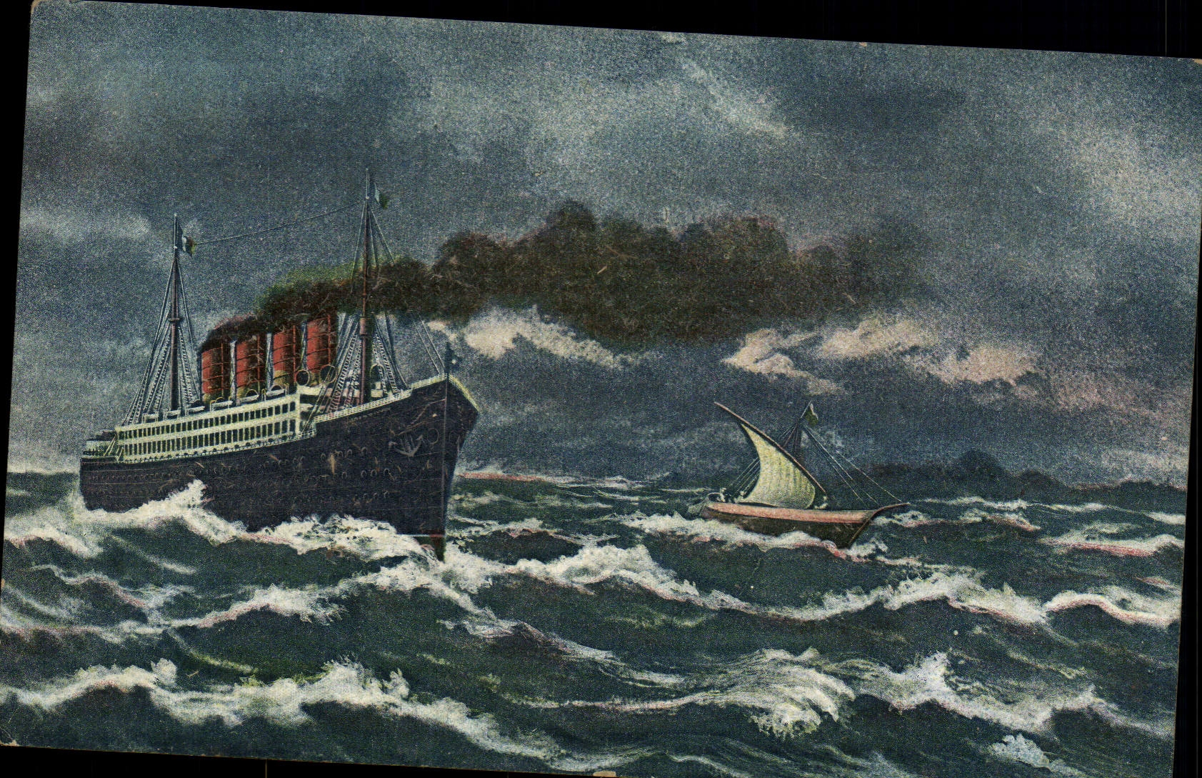 En mer — Transatlantique en vue des Côtes de France — Imp. Sedil, Nantes