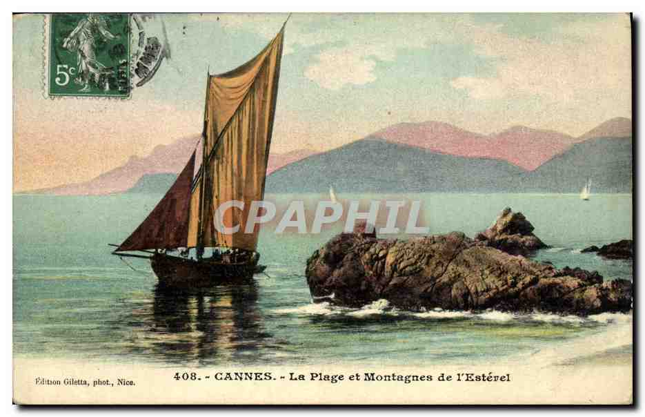 CANNES — La Plage et Montagnes de l'Estérel — Édition Giletta, phot. Nice, n° 408