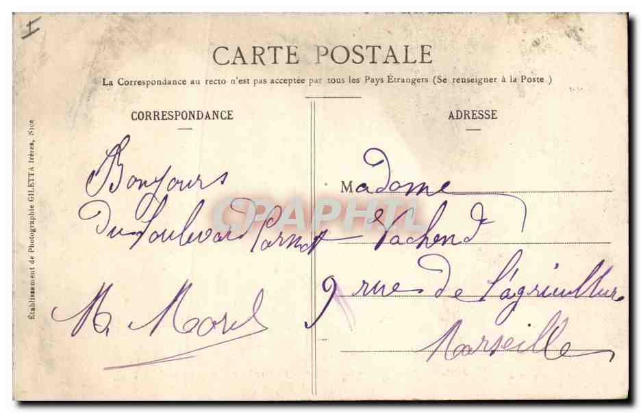 CANNES — La Plage et Montagnes de l'Estérel — Édition Giletta, phot. Nice, n° 408 — Rückseite