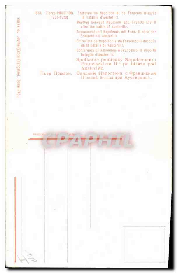 CPA Napoleon 1er Pierre Prud'hon Entrevue de Napoleon et de Francois II apres la bataille d'Austerlitz — Rückseite