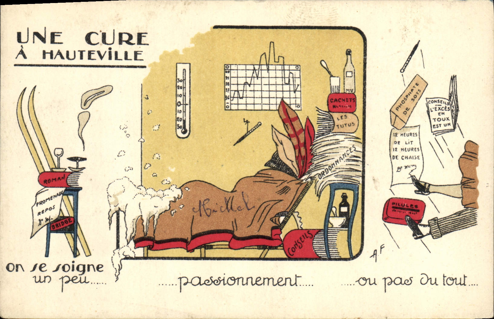 CPA Fantaisie Illustrateur Une cure a Hauteville Ski