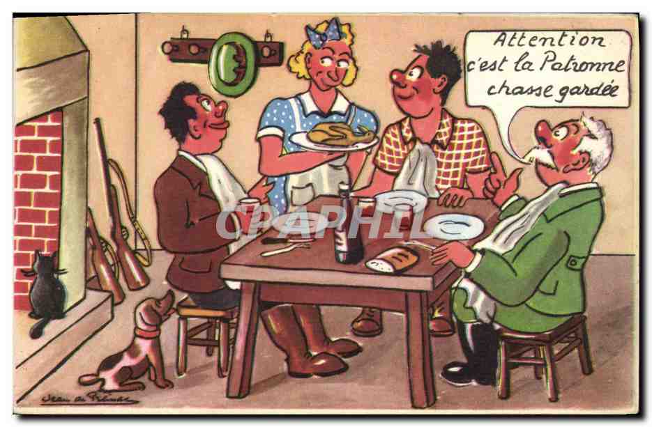 CPA Fantaisie Illustrateur Cgasse Chasseur Chien Chat