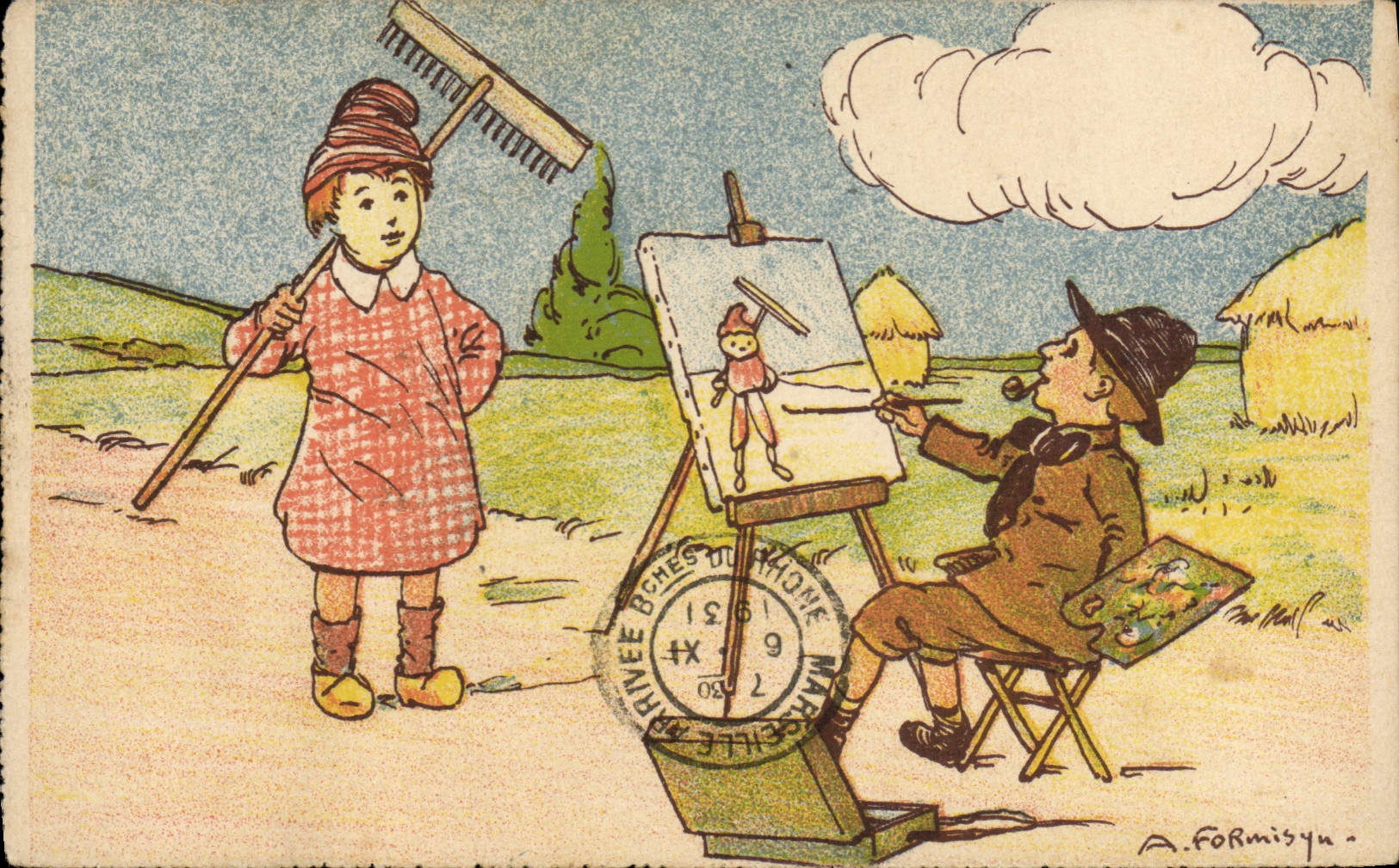 CPA Fantaisie Illustrateur Enfants Peintre 
