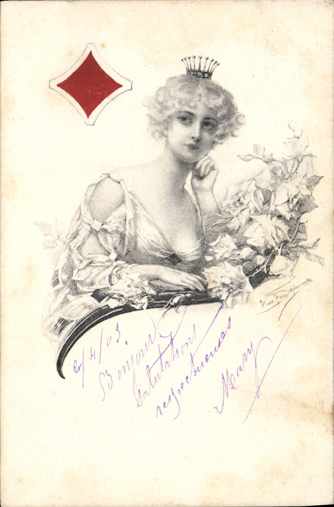 CPA Fantaisie Illustrateur Femme Carte Carreau 