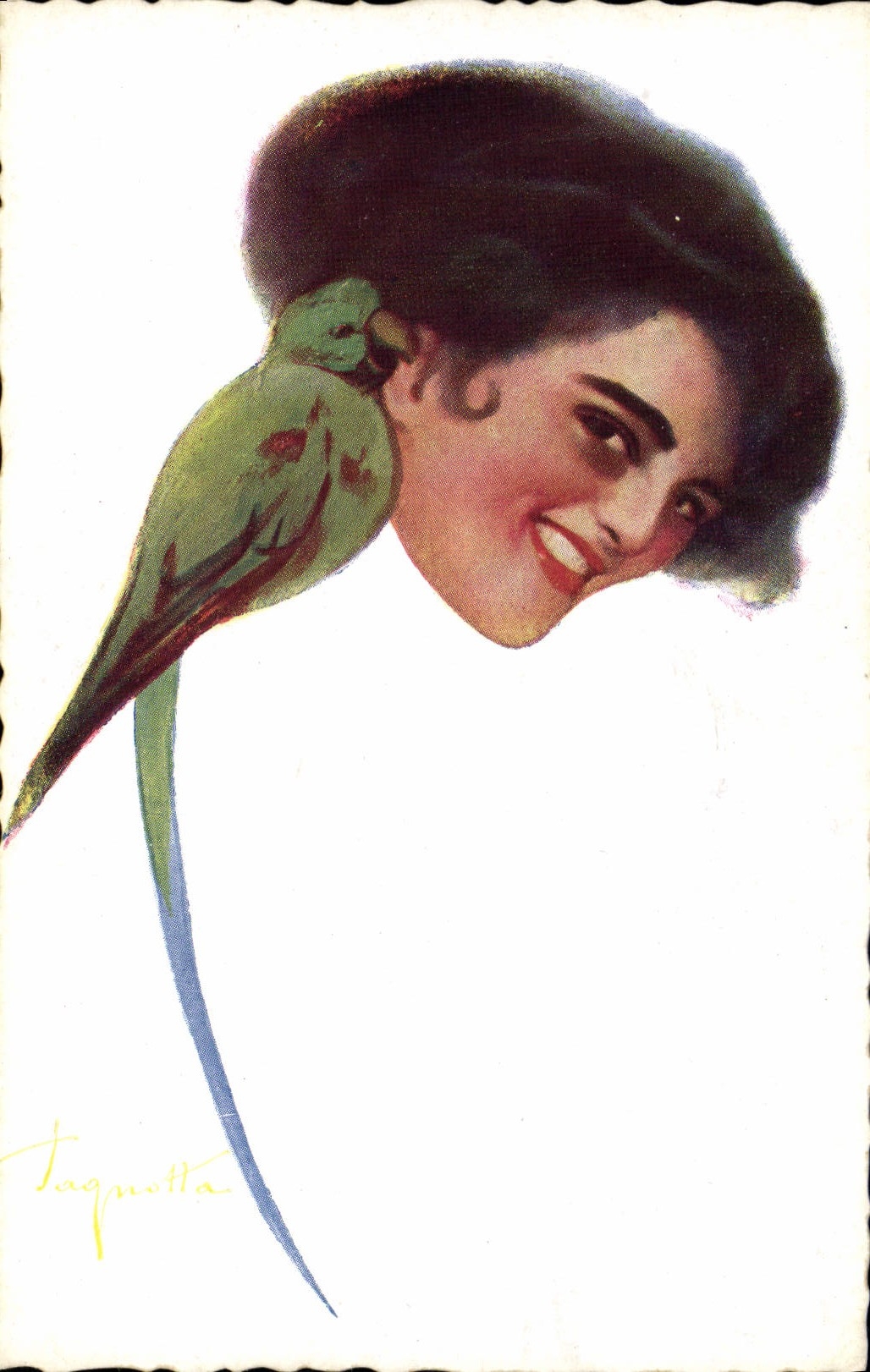 CPA Fantaisie Illustrateur Femme Perroquet