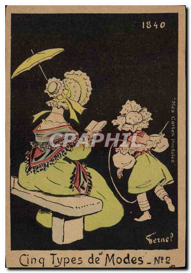 CPA Fantaisie Illustrateur Cinq types de Mode n°2 1840 Femme Enfant