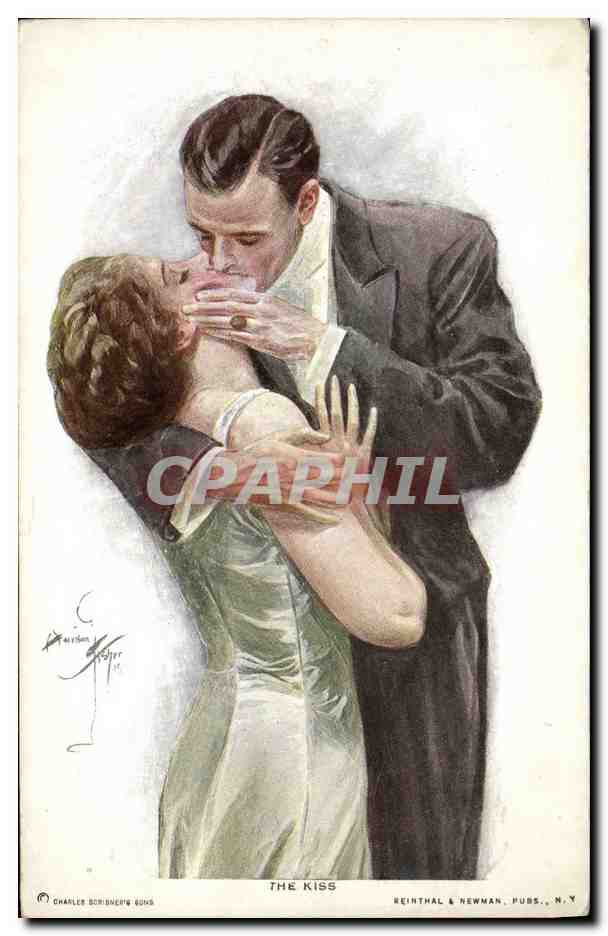 CPA Fantaisie Illustrateur Femme The kiss