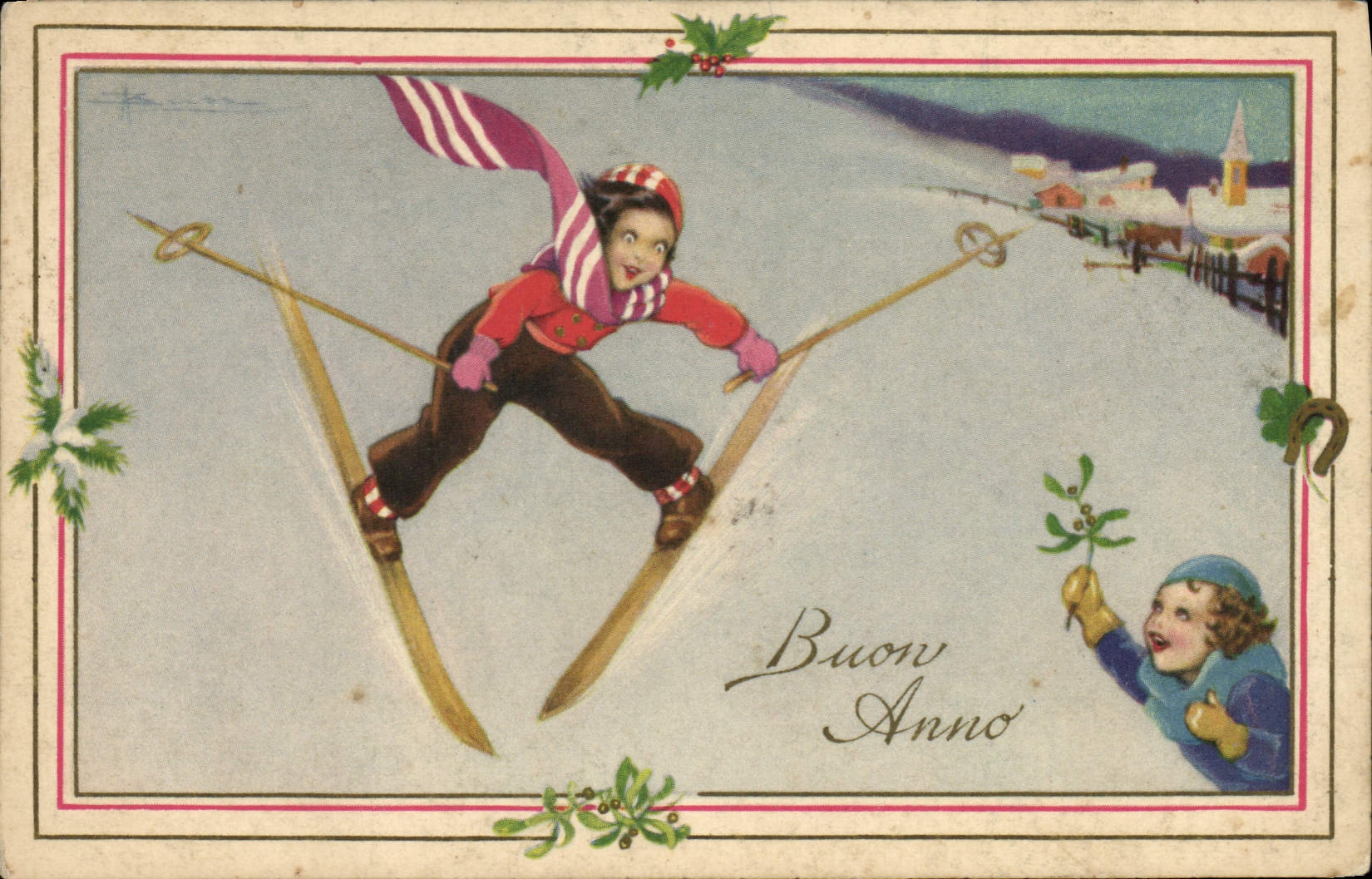 CPA Fantaisie Illustrateur Enfants Ski