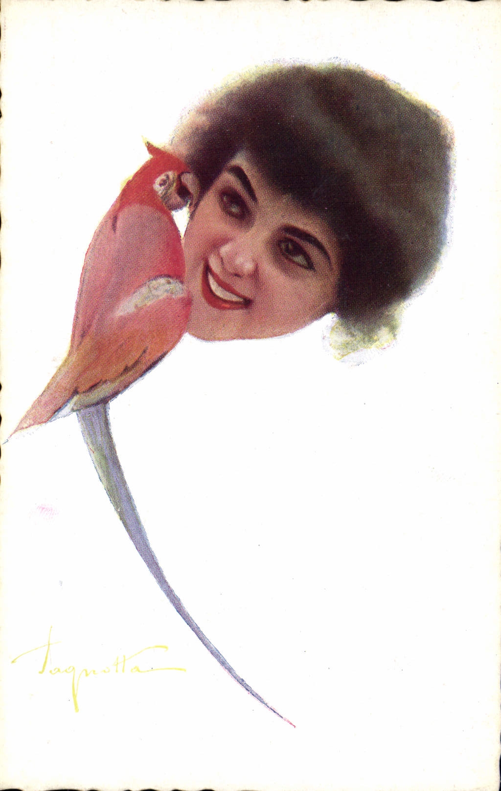 CPA Fantaisie Illustrateur Femme Perroquet