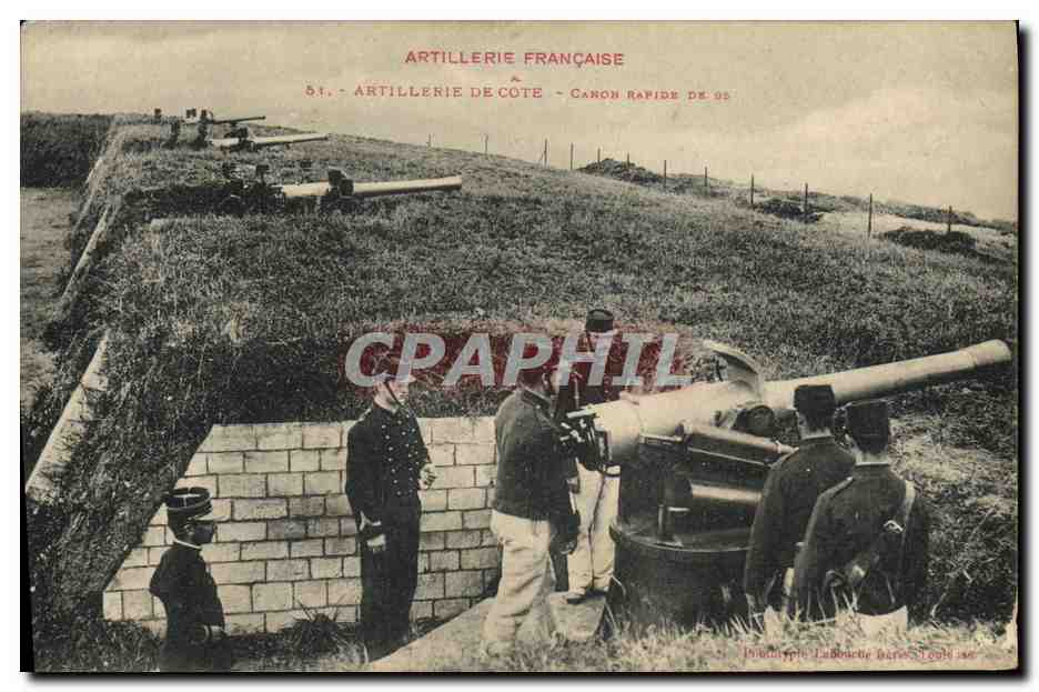CPA Militaria Artillerie de cote Canon rapide de 95