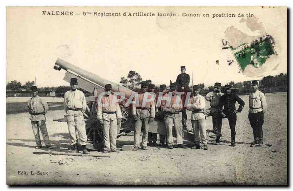 CPA Militaria Valence 5eme regiment d'artillerie lourde Canon en position de tir