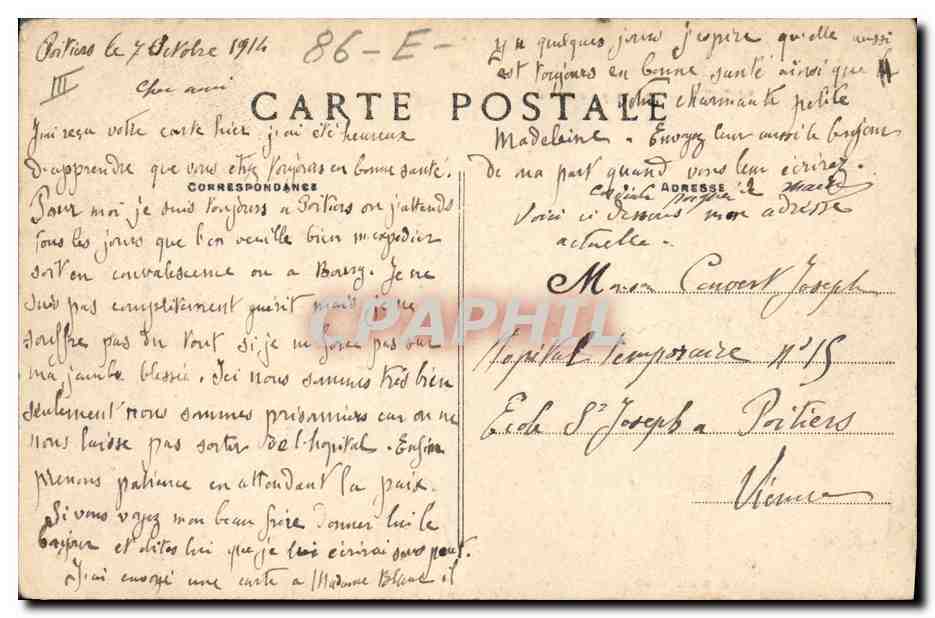CPA Militaria Poitiers le camp de Biard — Rückseite